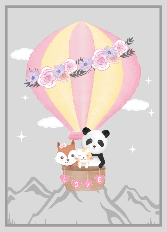 Nordiske dyr i luftballong baby lekematte - Tenstickers