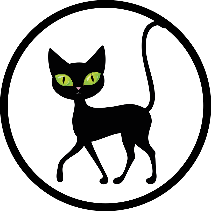 Svart katt på hvit bakgrunn baderomsgulv - Tenstickers