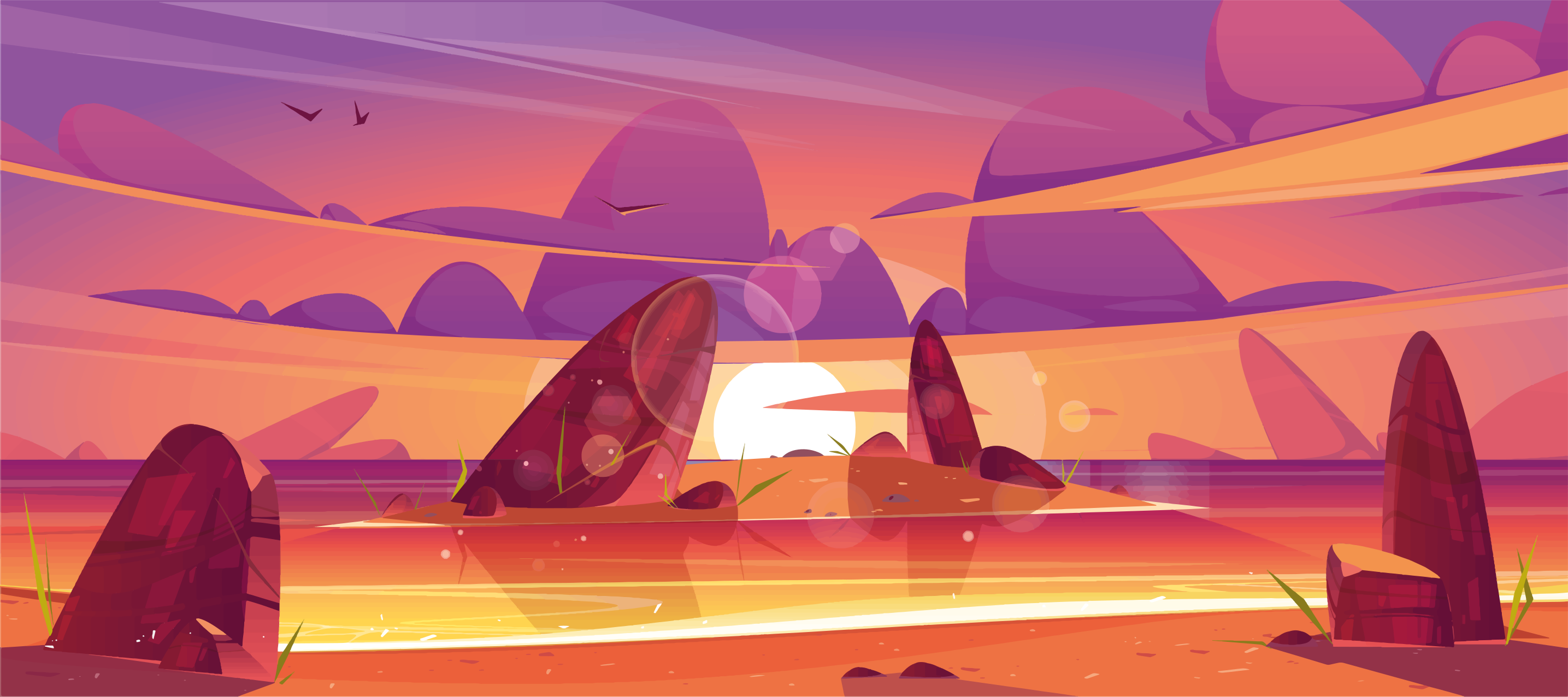 Tegneserie strand og sjø natur vinyl teppe - Tenstickers