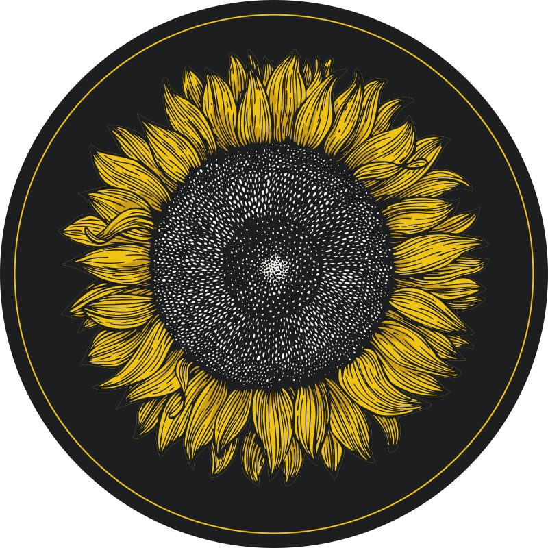 Rundt solsikke svart blomster vinyl teppe - Tenstickers