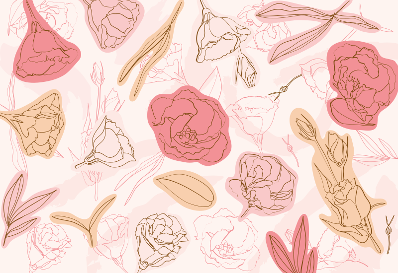 Botanisk omrissstil vinyl teppe blomster og planter - Tenstickers