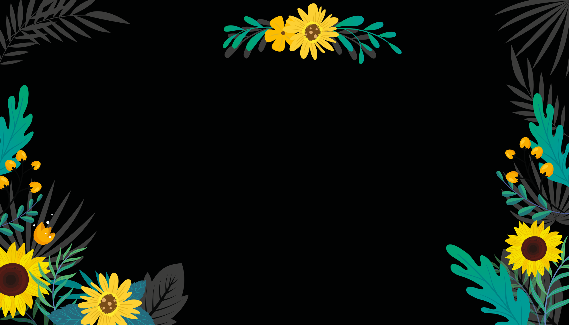 Solsikker på svart bakgrunn vinyl teppe blomster og planter - Tenstickers