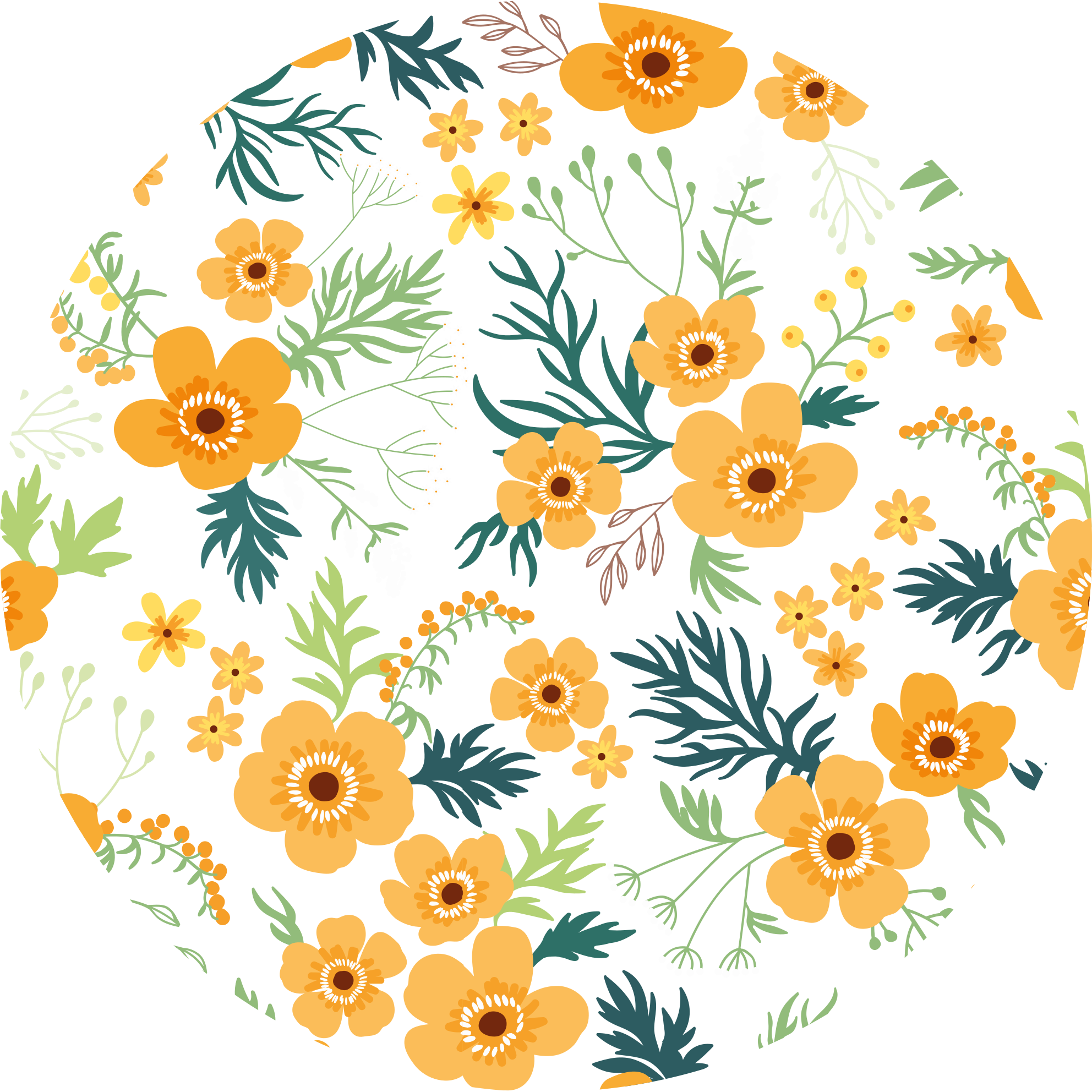 Oransje blomster og blader vinyl teppe blomster og planter - Tenstickers