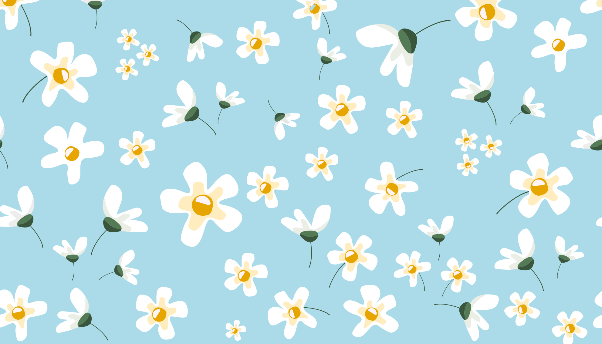 Blå bakgrunn med tusenfryd vinyl teppe blomster og planter - Tenstickers