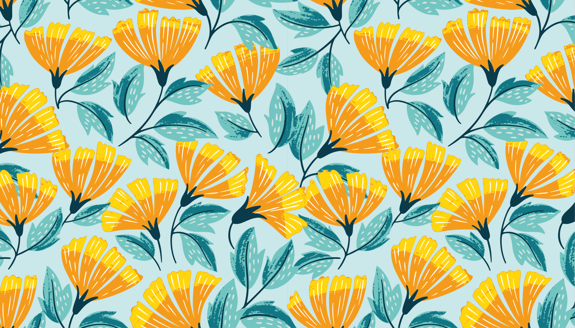 Gult blomstermønster vinyl teppe blomster og planter - Tenstickers