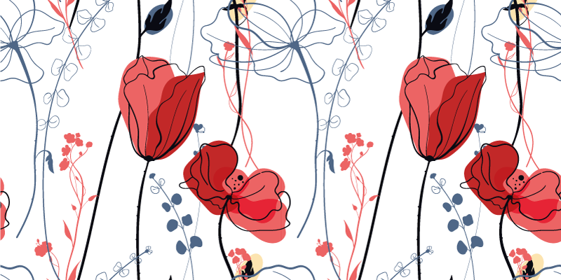 Karmosinrød blomst nåde vinyl teppe blomster og planter - Tenstickers