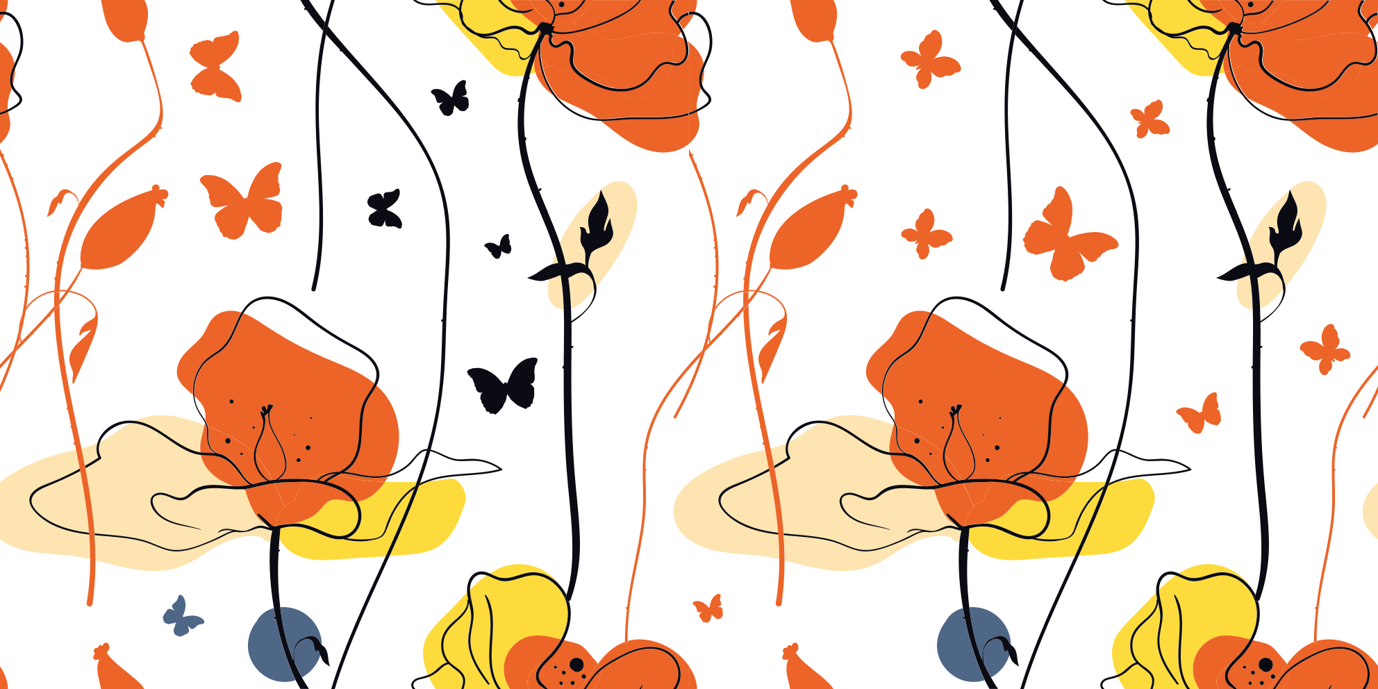 Abstrakt tegning valmuer sommerfugler blomsterteppe - Tenstickers