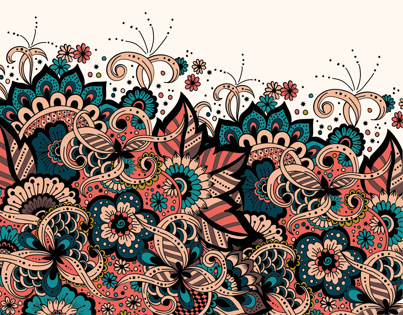 Livlige blomsterelementer vinyl teppe mandala - Tenstickers