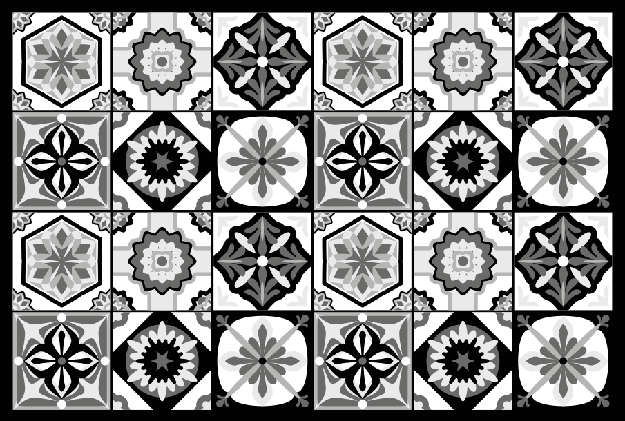 Svart hvit og grå vinyl teppe kjøkken - Tenstickers