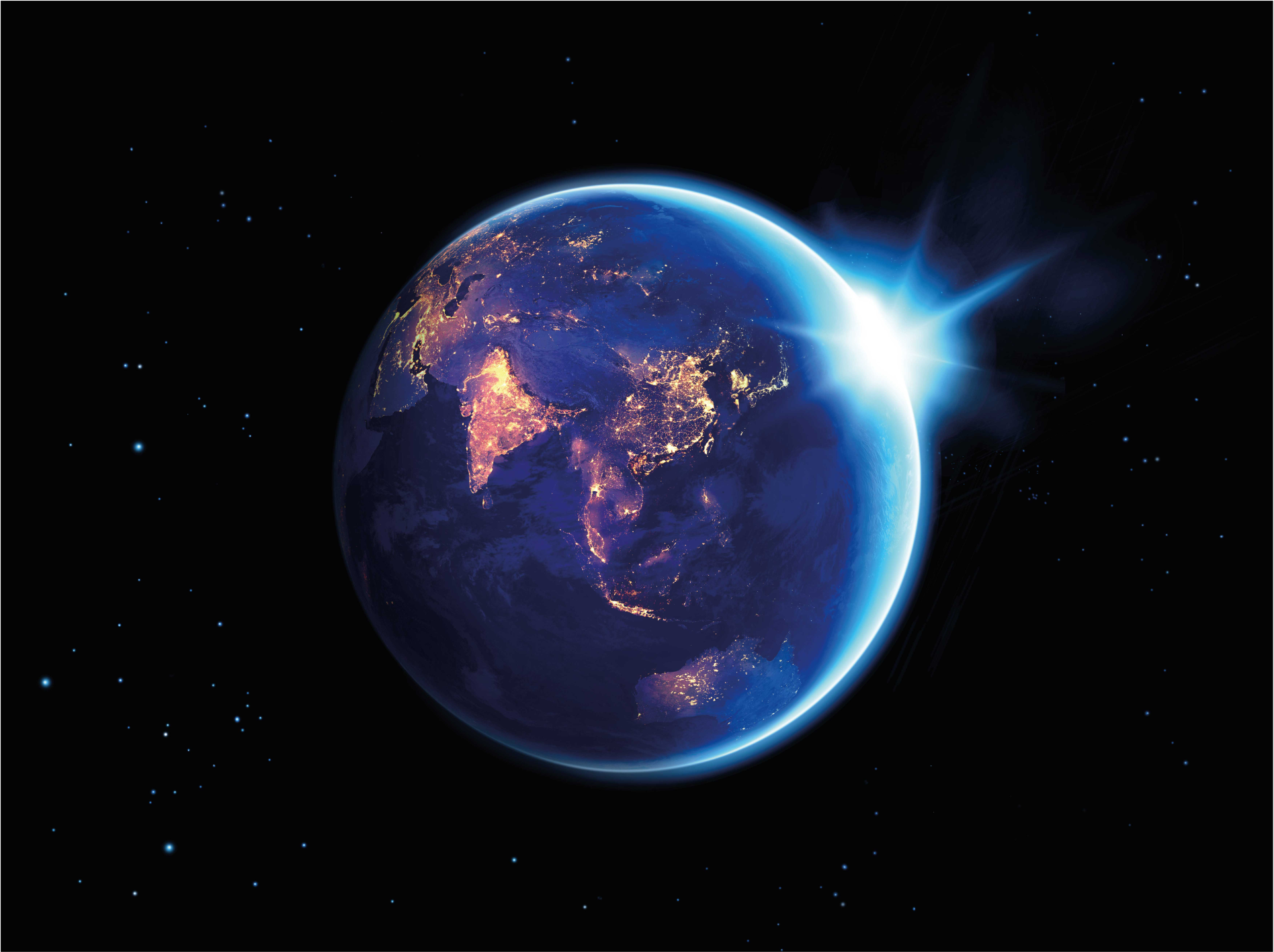 Jord omgitt av vinyl teppe i blått lys - Tenstickers