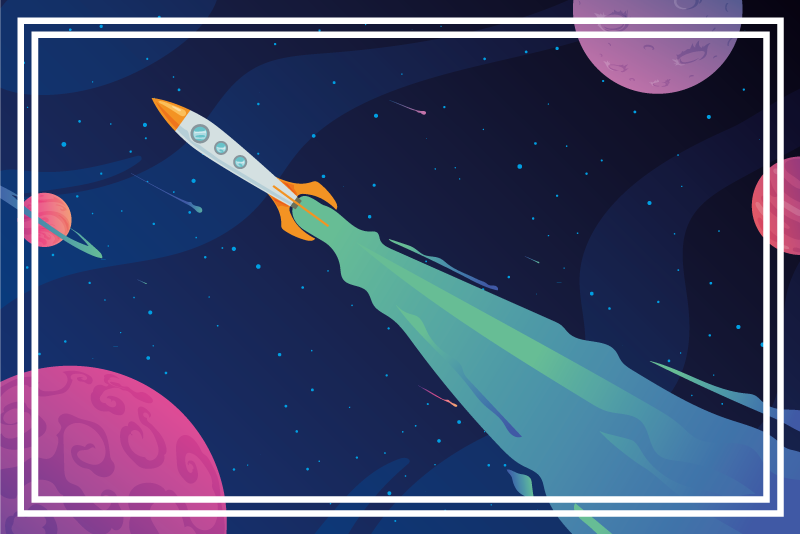 Romskip i bane vinyl teppe stjerner - Tenstickers