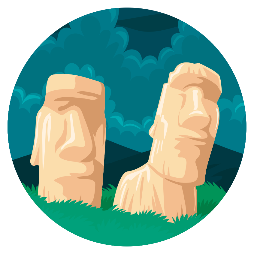 Vinyl teppe verdenskart moai statuer silhuett - Tenstickers