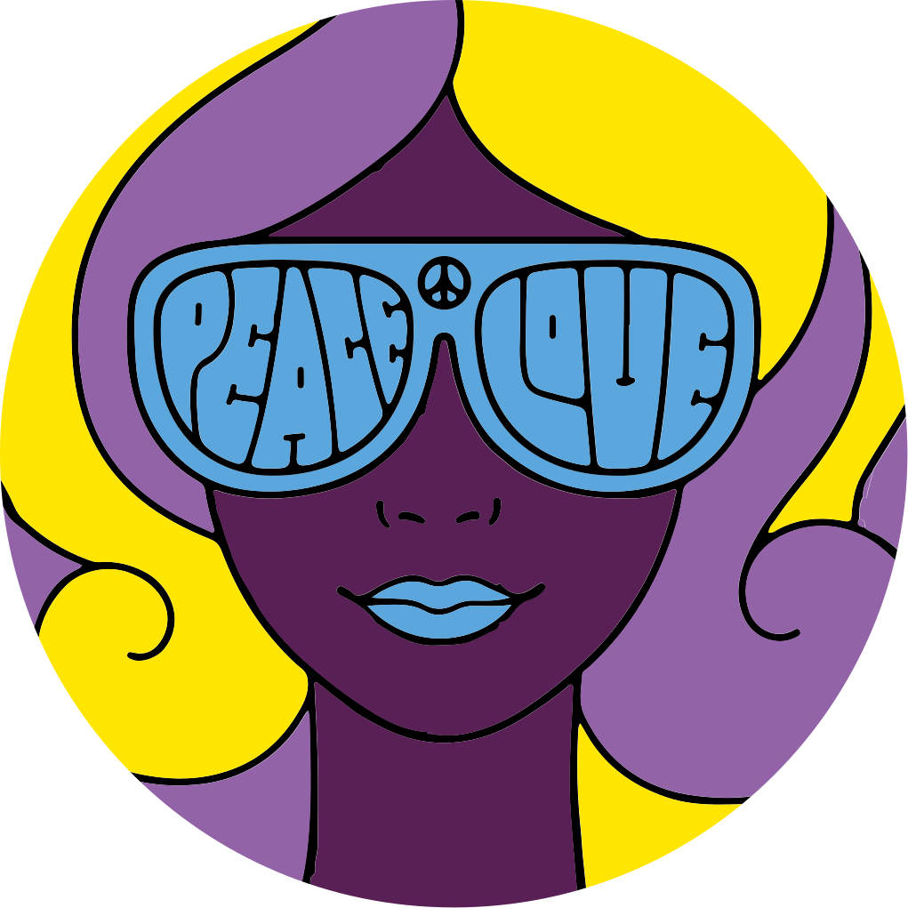 Jente med fred og kjærlighetsbriller vinyl teppe vintage - Tenstickers