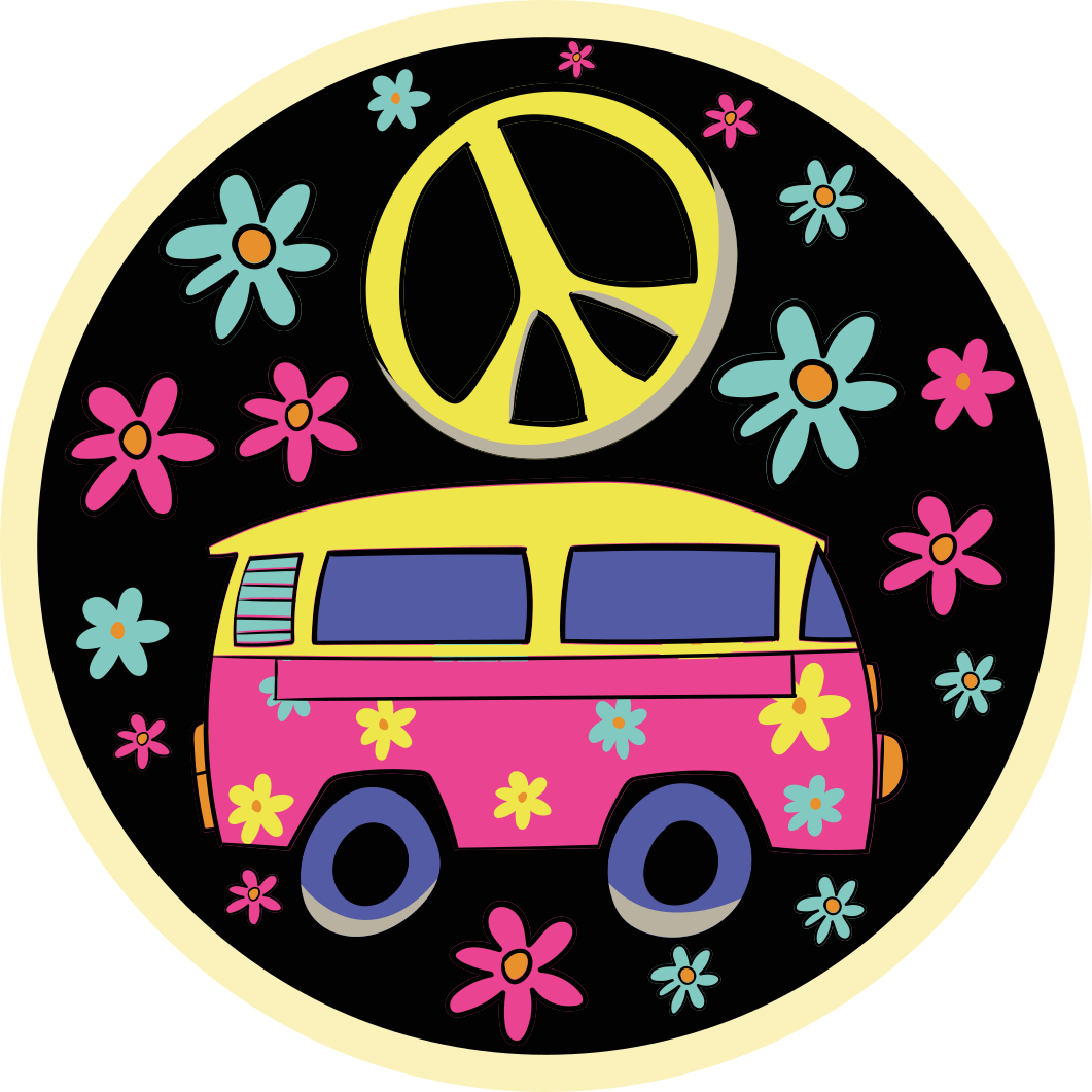 Minibuss med fredstegn vinyl teppe vintage - Tenstickers