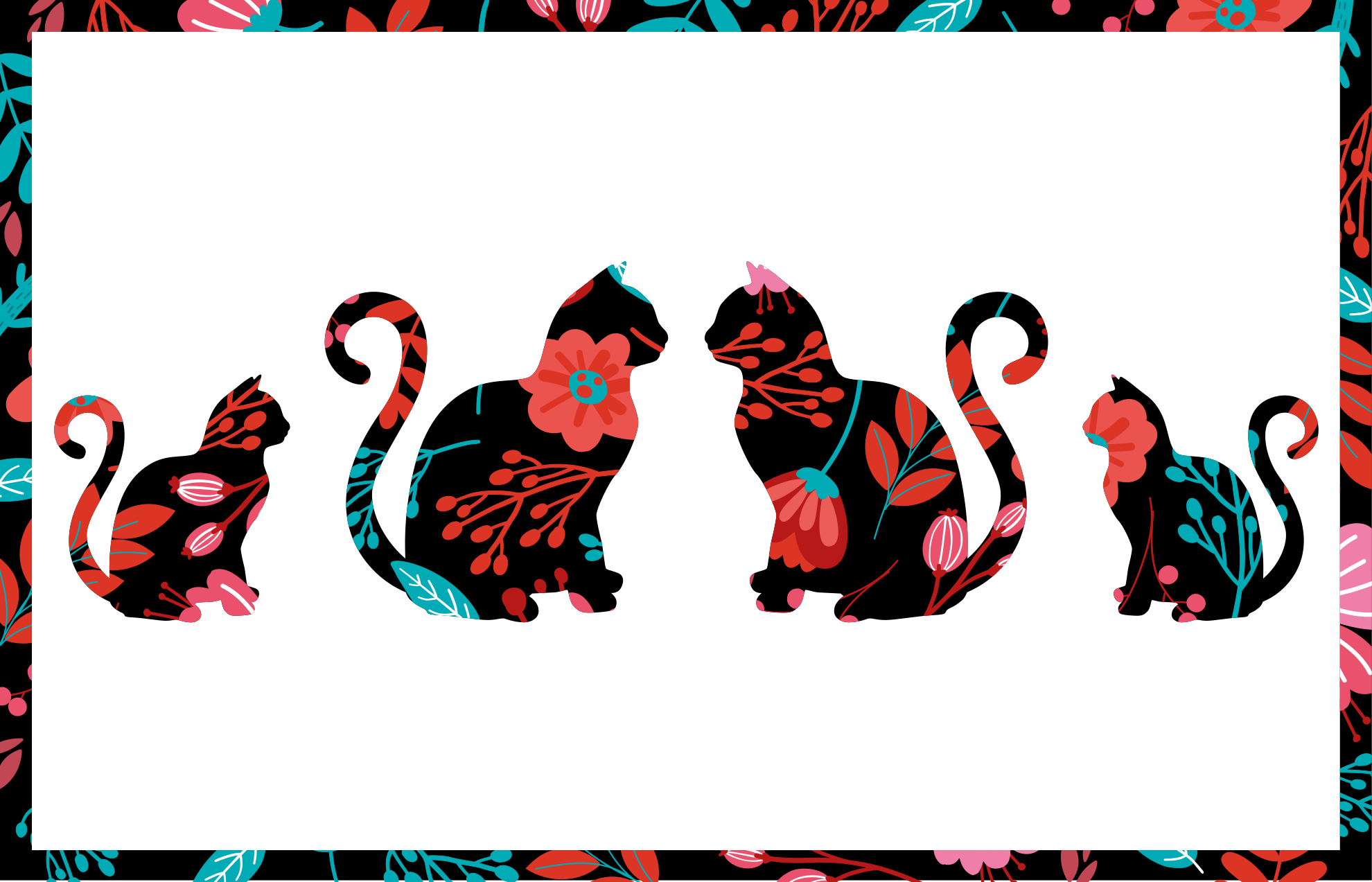 Katter med blomster på ryggen rektangulært vinyl teppe - Tenstickers