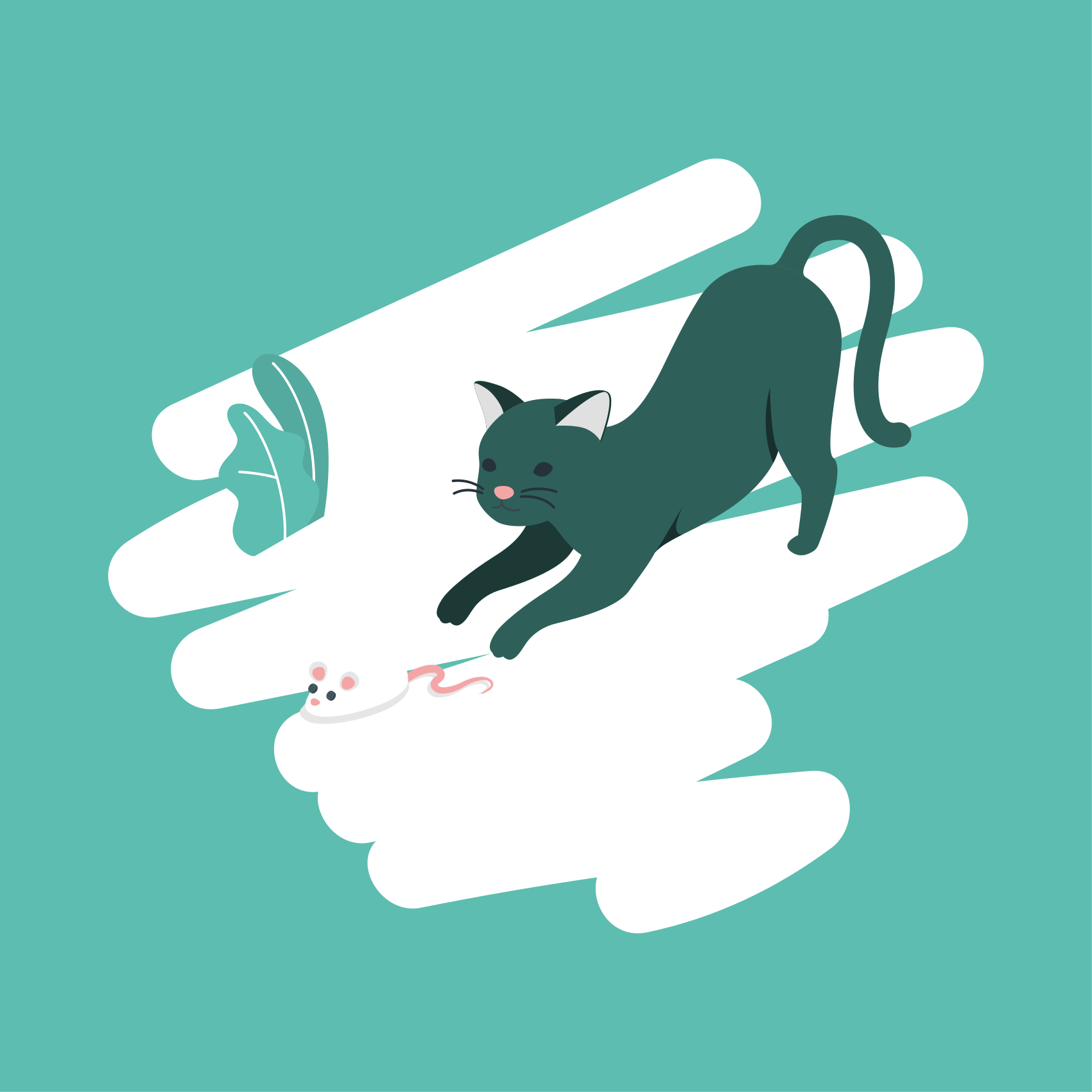 Katt leker med et kanin soveroms vinyl teppe - Tenstickers