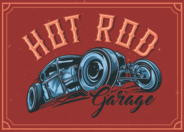 Hot rod bil konsept stue vinyl teppe - Tenstickers