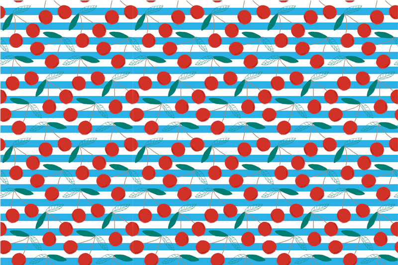 Kirsebærmønster med blå striper vinyl teppe kjøkken - Tenstickers