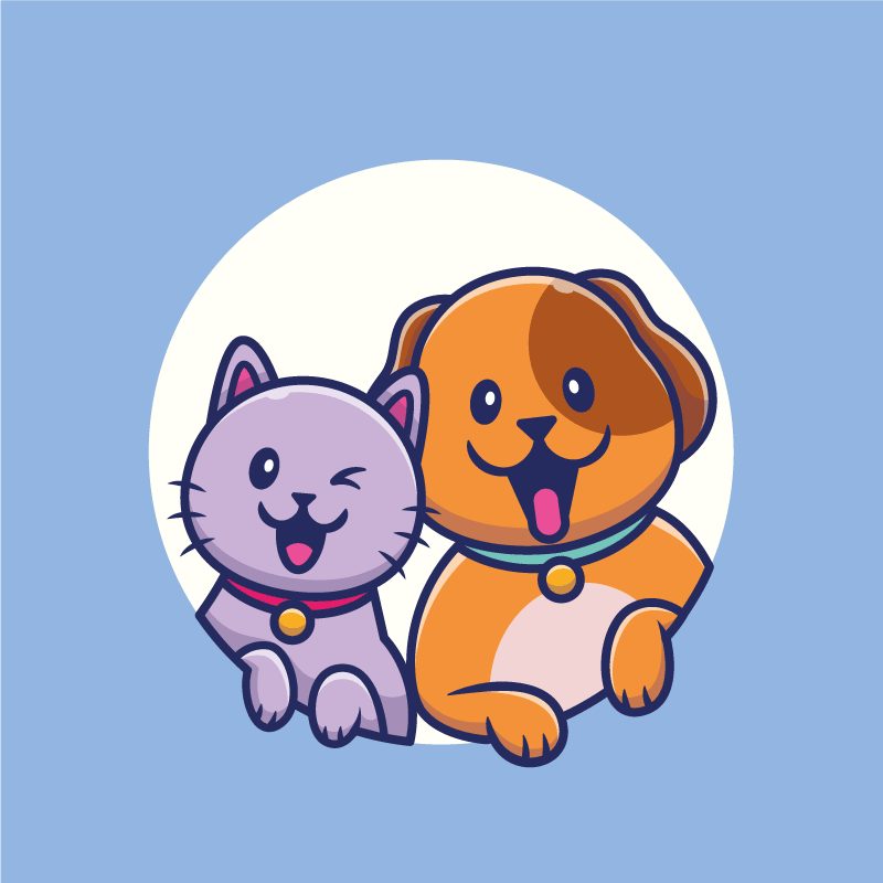 Søt hund og kattevenn tegneserie vinyl teppe dyr - Tenstickers