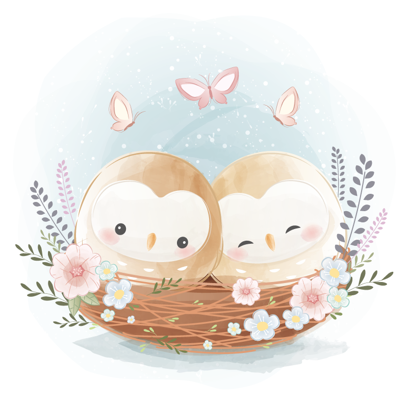 Ugle og blomster vinyl teppe soverom - Tenstickers