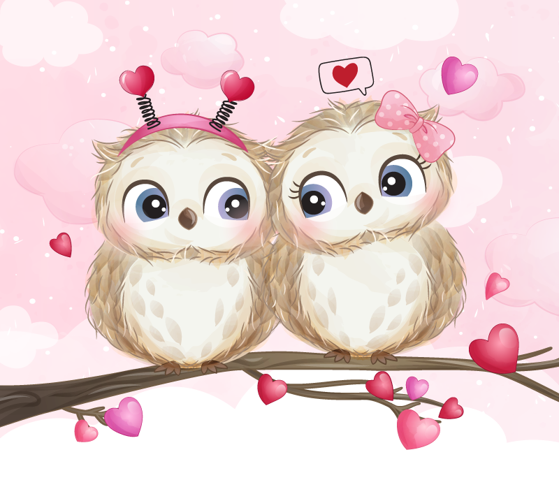 Søtt uglepar vinyl teppe soverom - Tenstickers