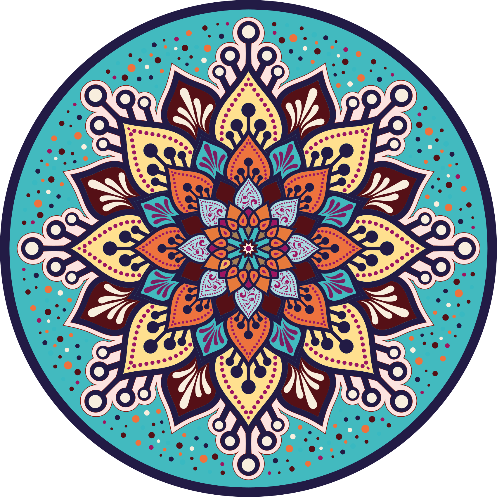 Blå og oransje solform vinyl teppe mandala - Tenstickers