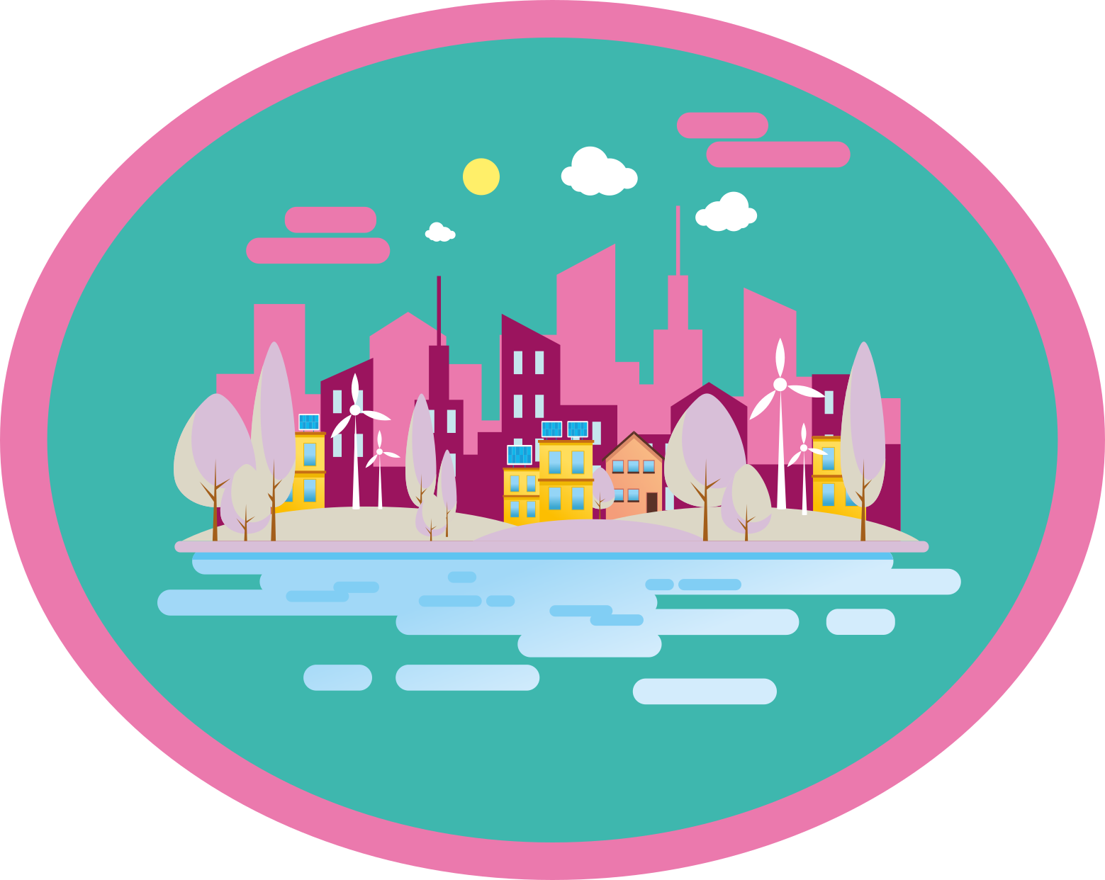 Fargerik bybilde Vinyl teppe flere barn - Tenstickers