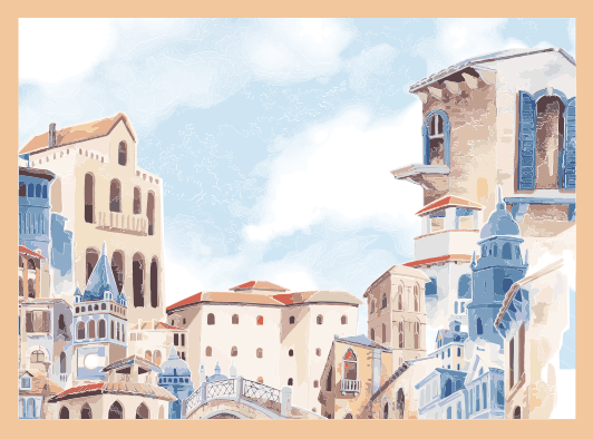 Akvarell by tegning Vinyl teppe flere barn - Tenstickers