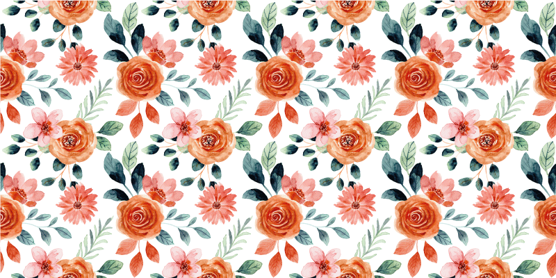 Herlig botanisk motiv vinyl teppe blomster og planter - Tenstickers