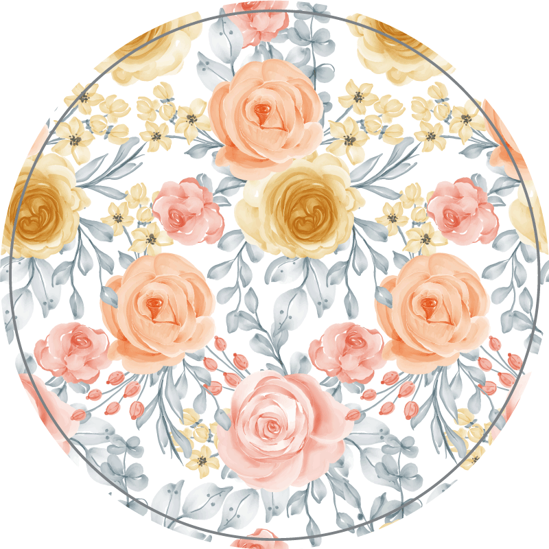 Blomstrende botaniske motiver vinyl teppe rund - Tenstickers