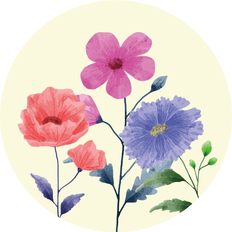 Livlig blomsterkomposisjon vinyl teppe rund - Tenstickers