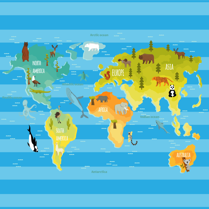 Blåstripete kart vinyl teppe verdenskart - Tenstickers