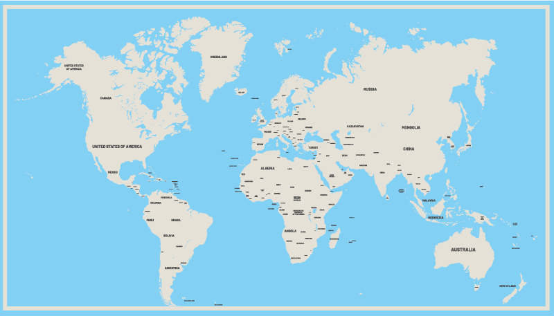 Lyse farger med landnavn vinyl teppe verdenskart - Tenstickers