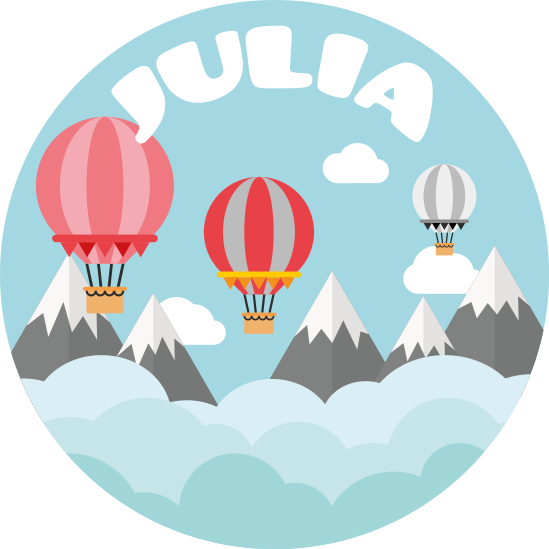 Grå og rosa fjell og ballonger vinyl teppe med navn - Tenstickers