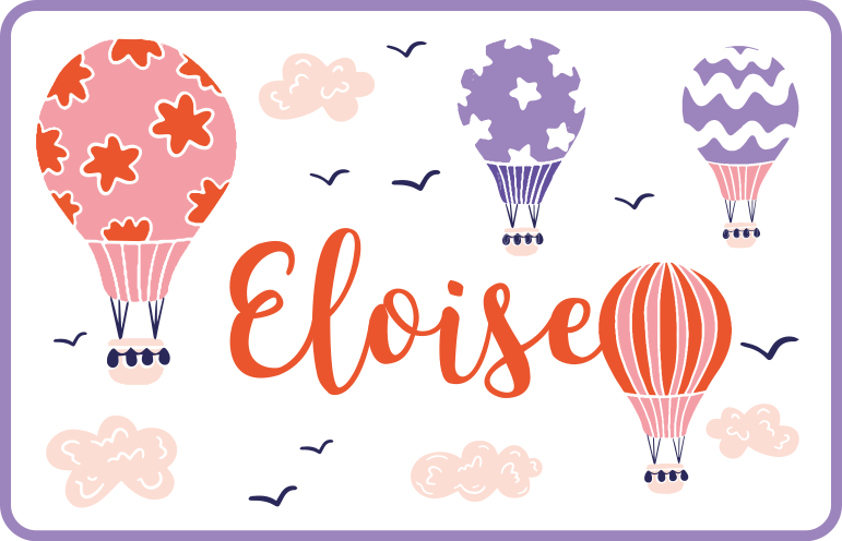 Rosa og lilla luftballonger med navn vinylteppe - Tenstickers