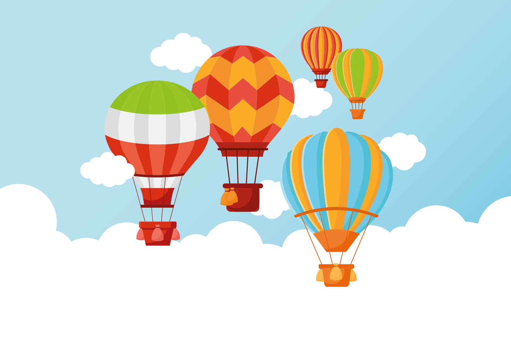 Fargerike ballonger som flyr på himmelen Vinyl teppe flere barn - Tenstickers