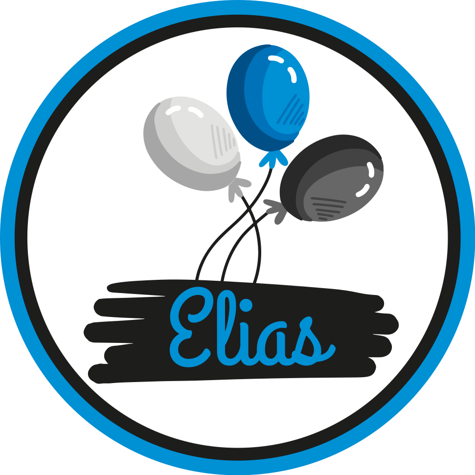 Svarte og blå ballonger med navn vinyl teppe med navn - Tenstickers