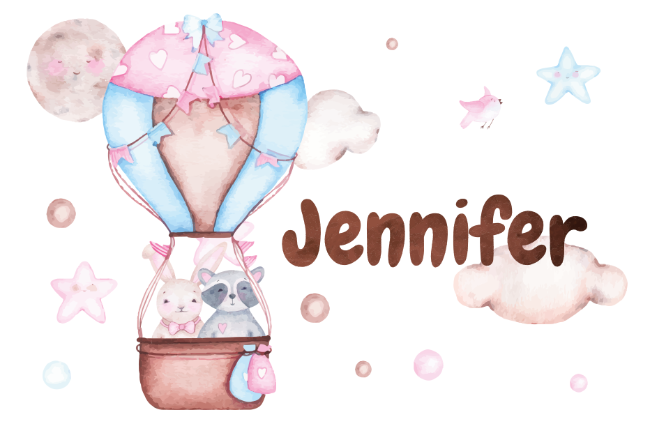 Varmluftsballong vinyl teppe med navn - Tenstickers