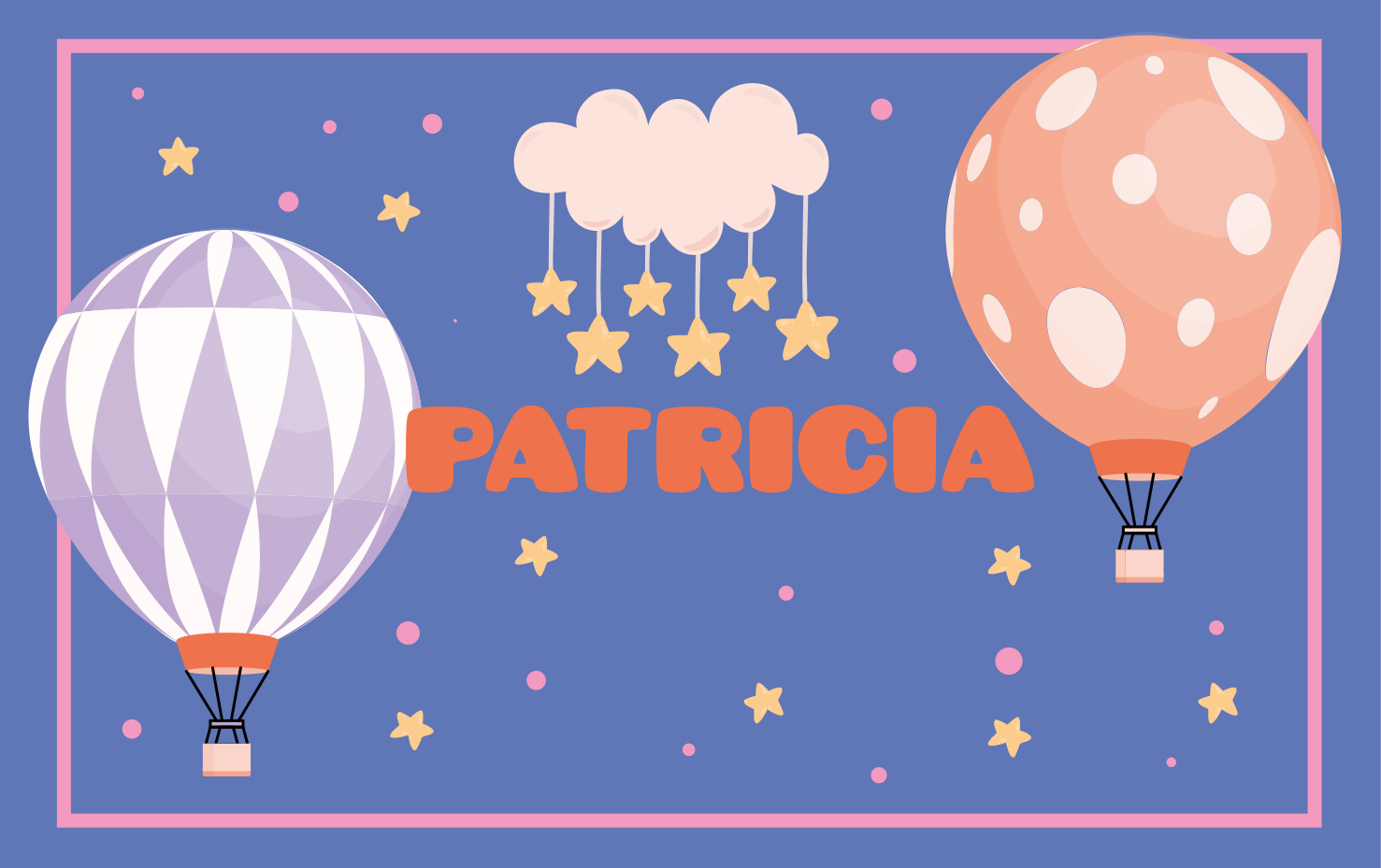 Enkle ballonger med skyer og stjerner vinyl teppe med navn - Tenstickers