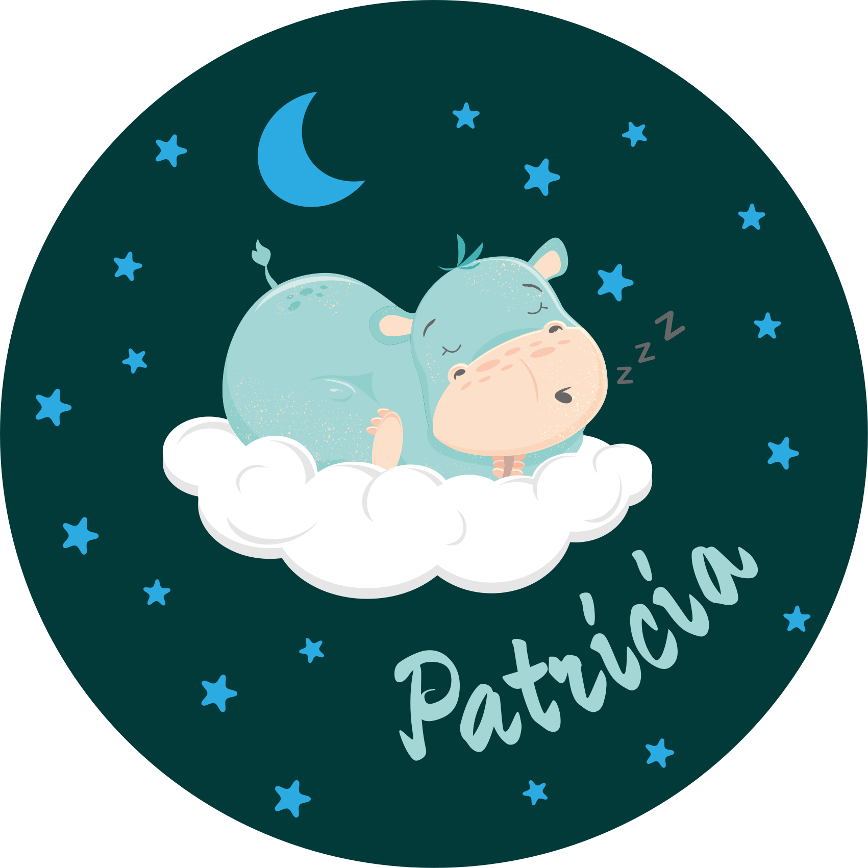 Søvnig flodhest med navn vinyl teppe baby - Tenstickers