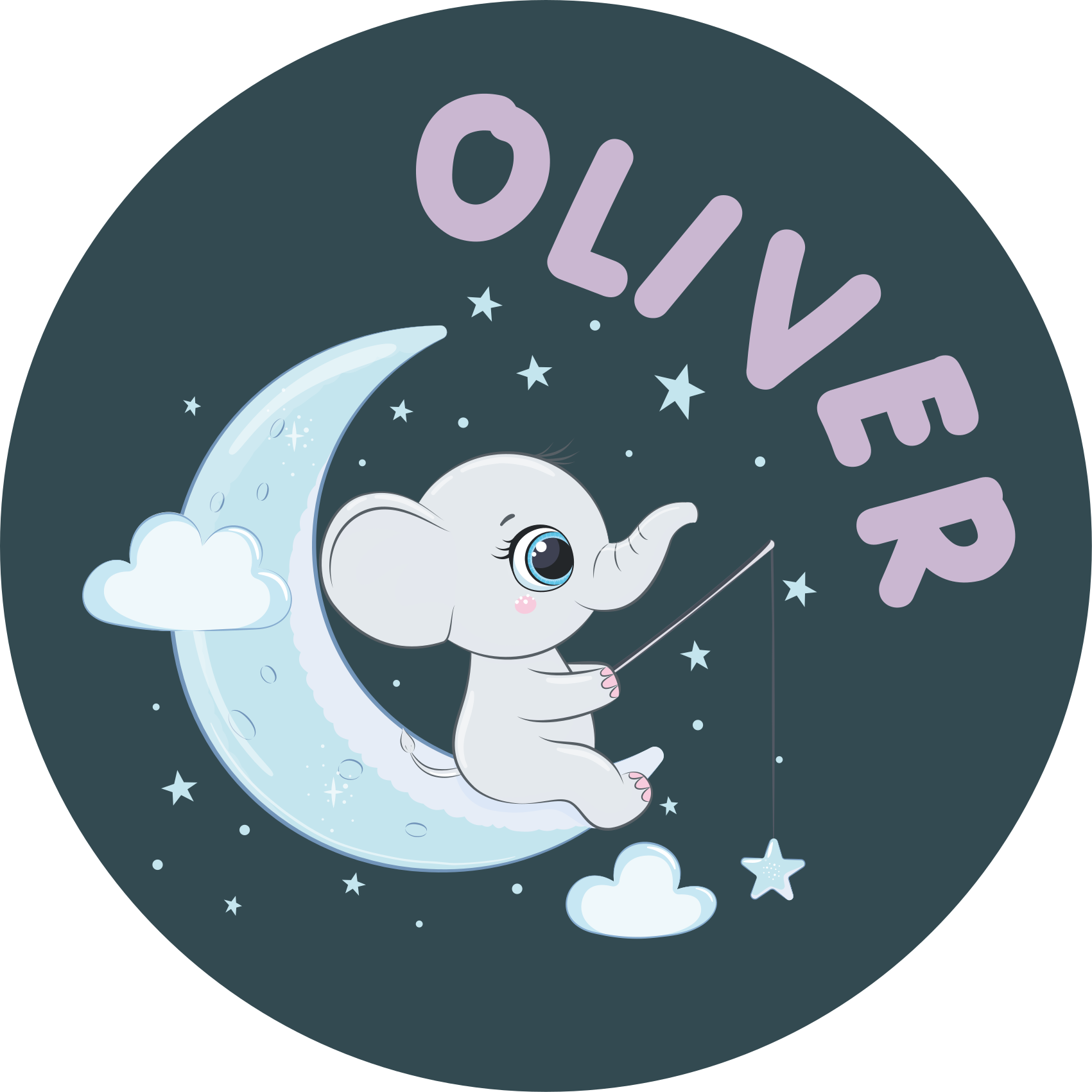 Elefant omgitt av stjerner vinyl teppe med navn - Tenstickers