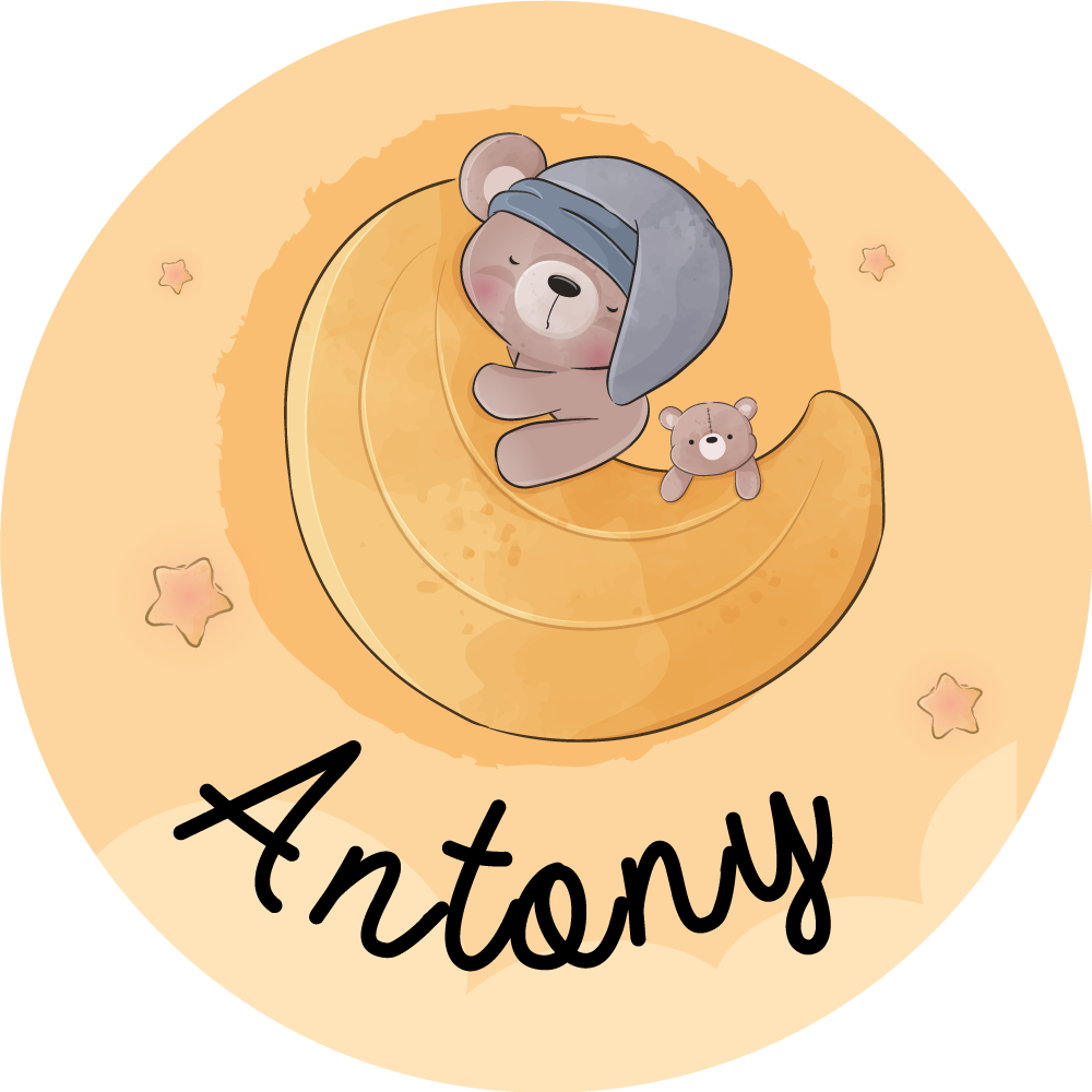 Bamse omgitt av stjerner vinyl teppe med navn - Tenstickers