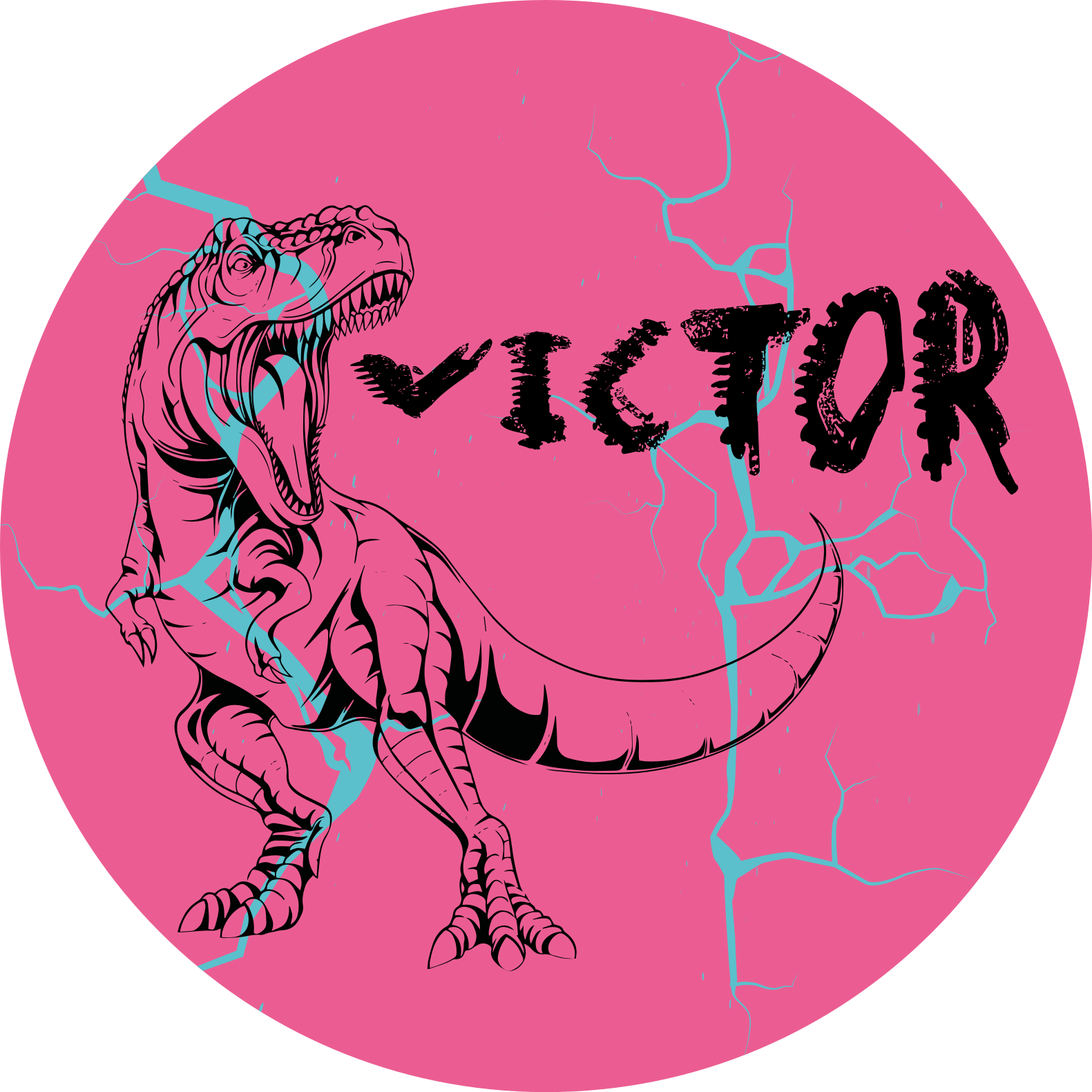 Rosa t-rex med navn Vinyl teppe flere barn - Tenstickers