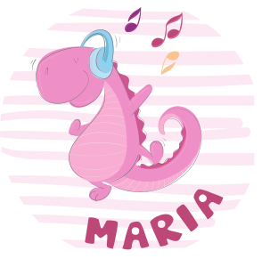 Glad infantil rosa t-rex vinyl teppe med navn - Tenstickers