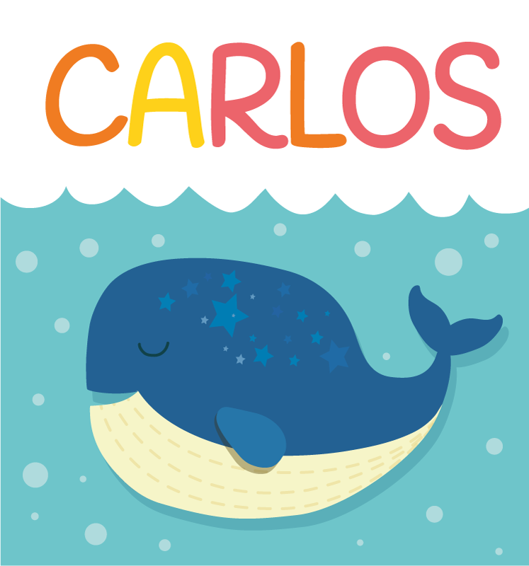 Lunefull hvalscene vinyl teppe med navn - Tenstickers