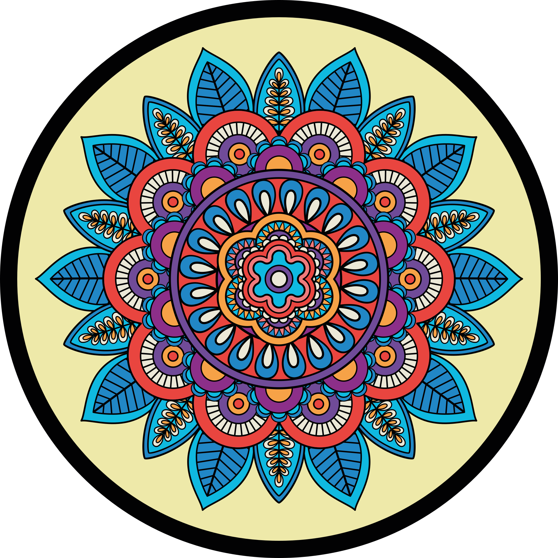 Fargerikt sirkulært motiv vinyl teppe mandala - Tenstickers