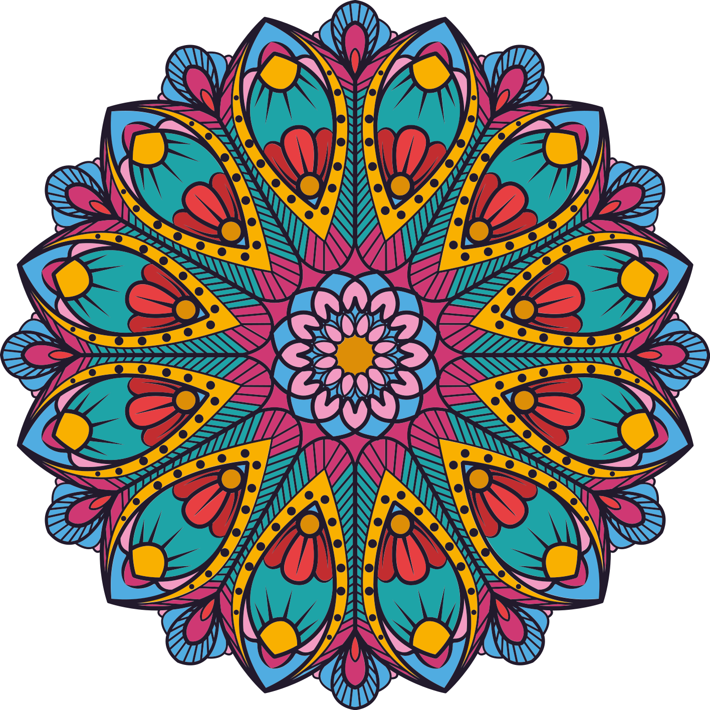 Fargerik blomsterillustrasjon vinyl teppe mandala - Tenstickers