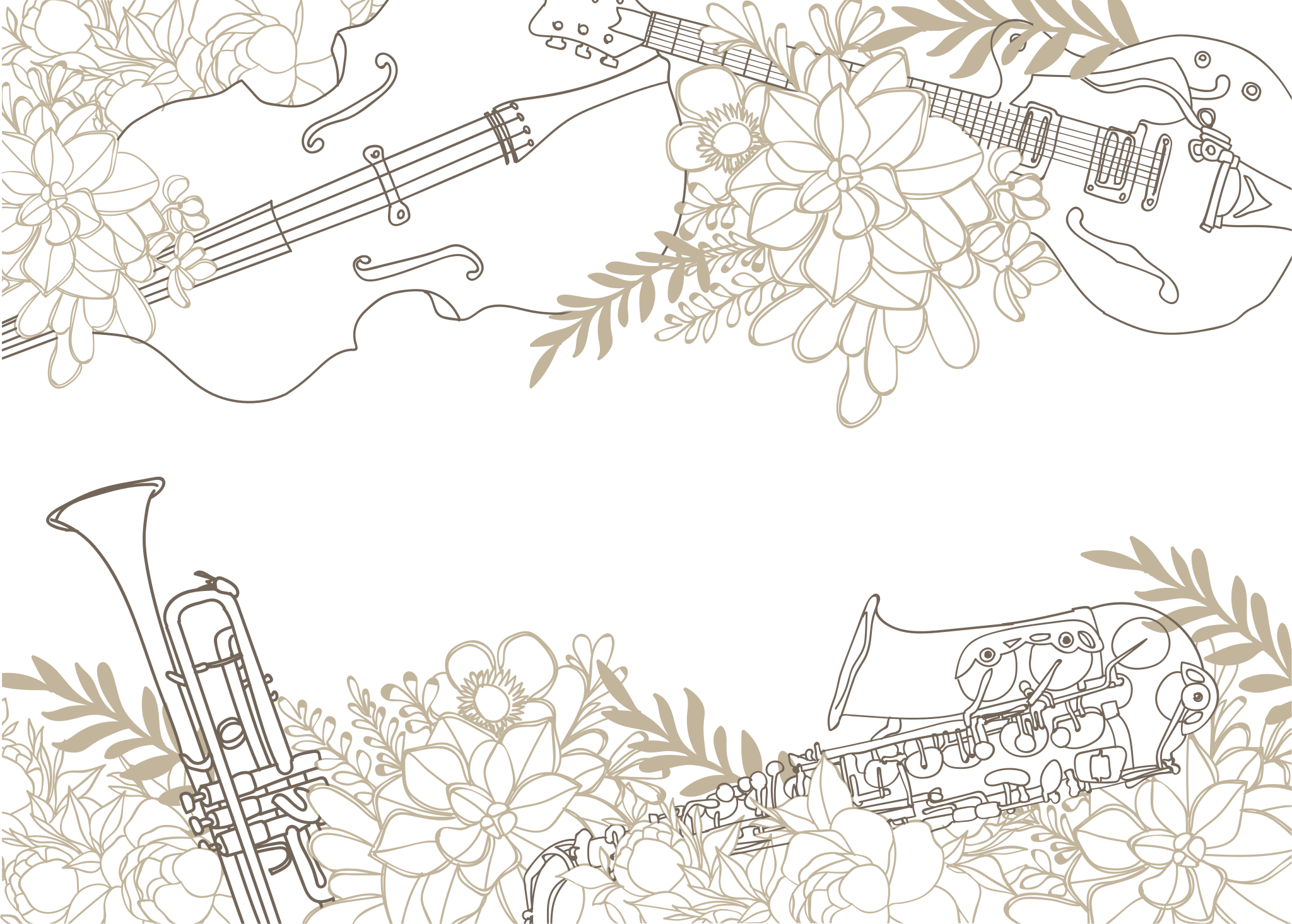 Musikalsk blomsteroppsats vinyl teppe blomster og planter - Tenstickers