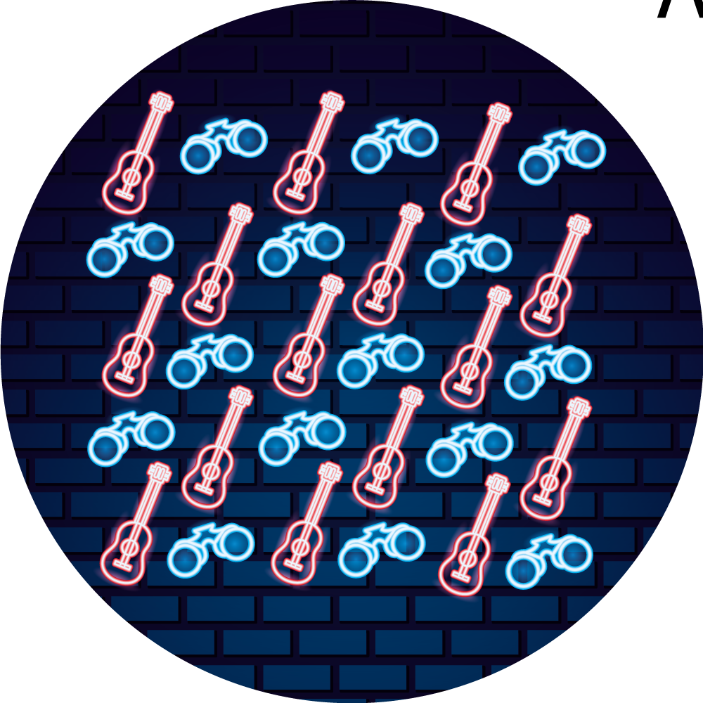 Neon musikalske mønstre vinyl teppe ungdom - Tenstickers