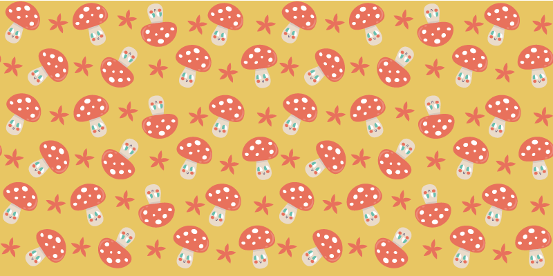 Klassisk sopp med ansikt på gul bakgrunn vinyl teppe blomster og  - Tenstickers